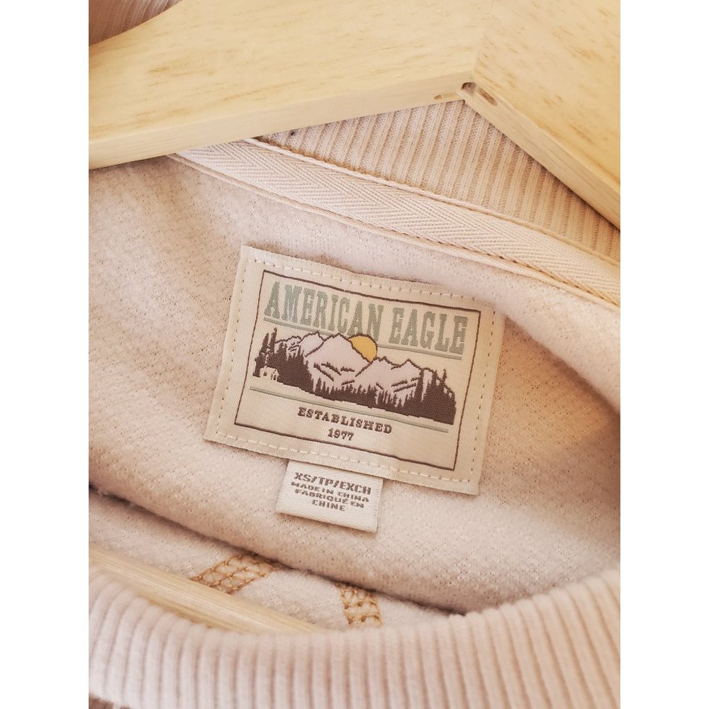 American Eagle Ivory Long Sleeve Crewneck Pullover Sherpa Sweatshirt, Size XS - Picture 6 of 7